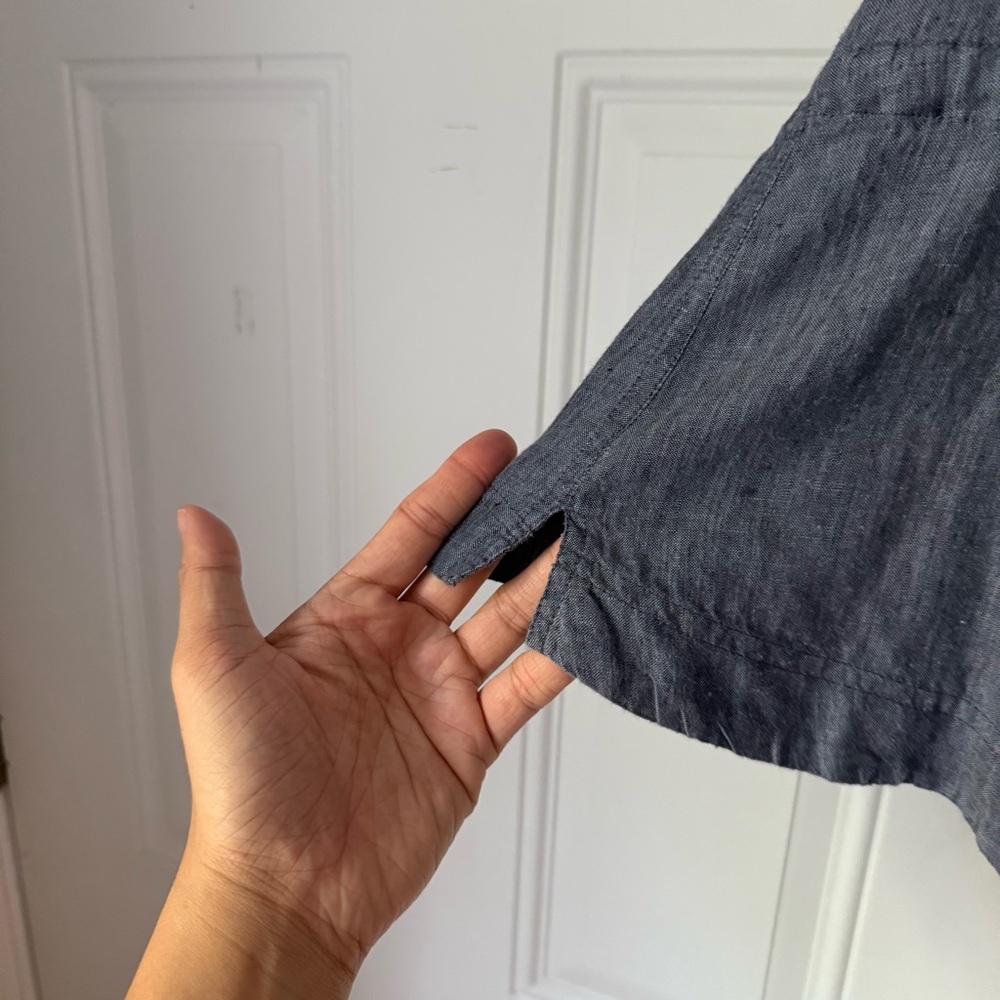 POETRY blue denim linen chambray tie button‎ up cropped tank blouse shirt top - Picture 2 of 8
